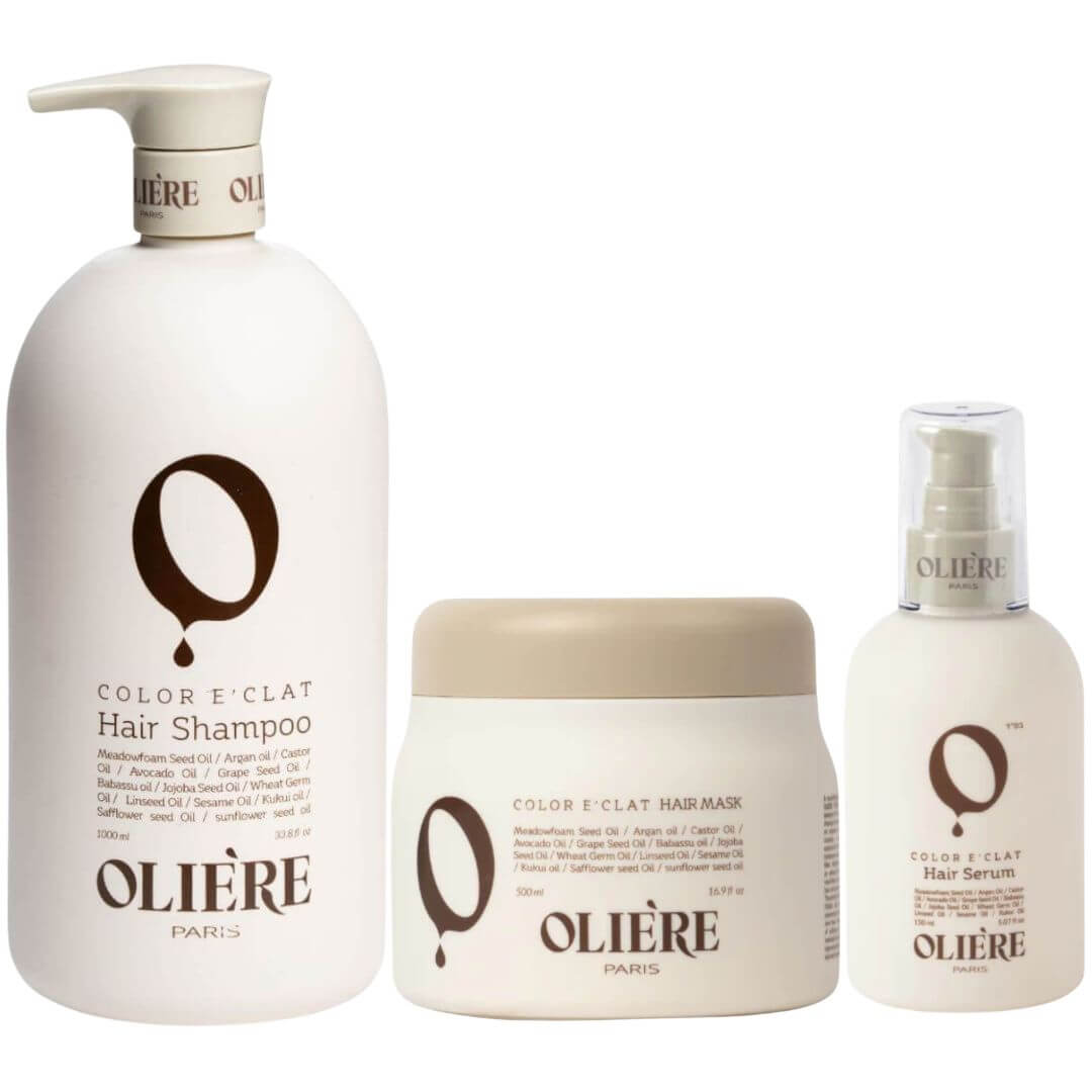 מארז שמפו+ מסכה+ סרום OLIERE לשיער צבוע או פגום לטיפול עמוק ושיקום השיער אולייר מארז שמפו+ מסכה+ סרום OLIERE לשיער צבוע או פגום לטיפול עמוק ושיקום השיער אולייר