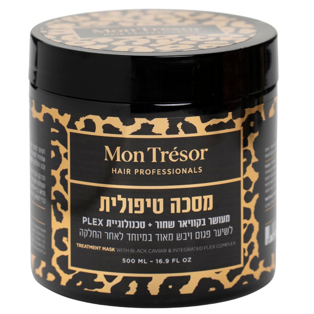 מסכה טיפולית קוויאר שחור וטכנולוגיה פלקס לשיער פגום ויבש מאוד מותאמת לאחר החלקה וטיפולים כימים 500 מ"ל מון טרז'ור מסכה טיפולית קוויאר שחור וטכנולוגיה פלקס לשיער פגום ויבש מאוד מותאמת לאחר החלקה וטיפולים כימים 500 מ"ל מון טרז'ור